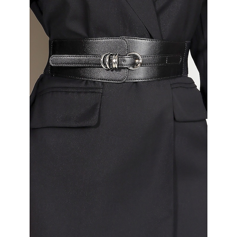 Women's Wide Brown Faux Leather Belt with Dual Buckles – Stylish Adjustable Waist Cincher for Dresses and Coats4