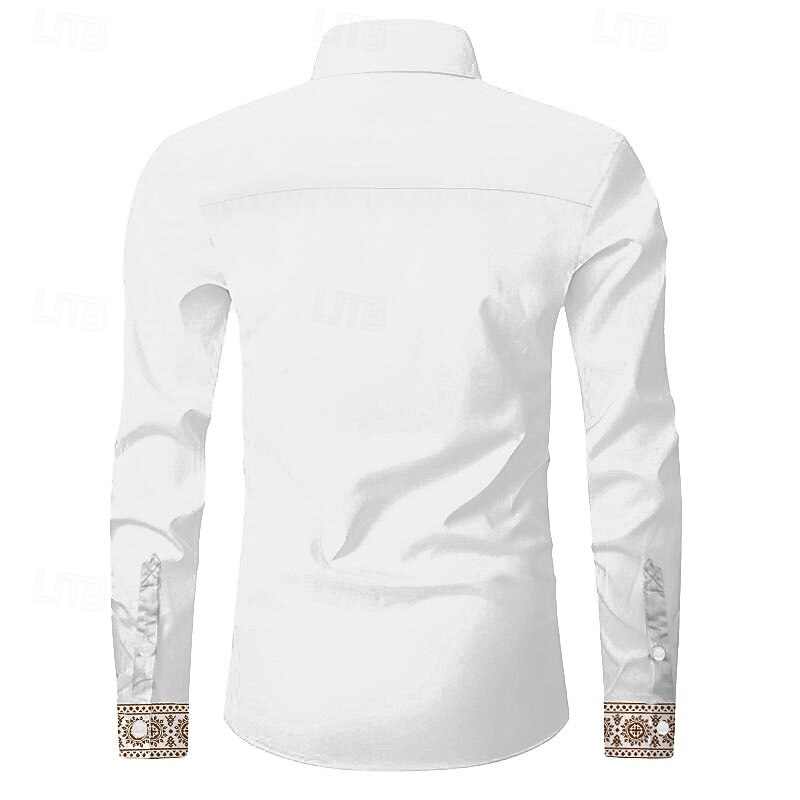Men's Solid Color Cowboy Dress Shirt Button Up Shirt Long Sleeve Vintage Casual Formal Outdoor Daily Fall Winter Spring & Summer Collared Shirts Button Up 3D Print White 1 White3
