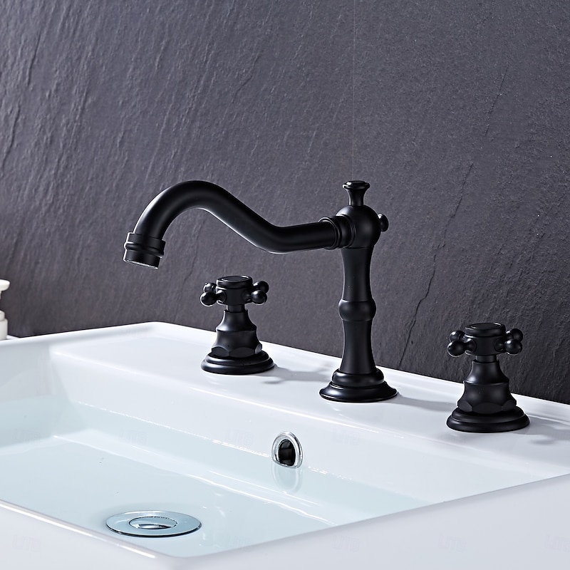 Contain Cold and Hot Switch Brass Bathroom Faucet Brushed Finish Antique Copper Two Handles Widespread Bathroom Sink Faucet2