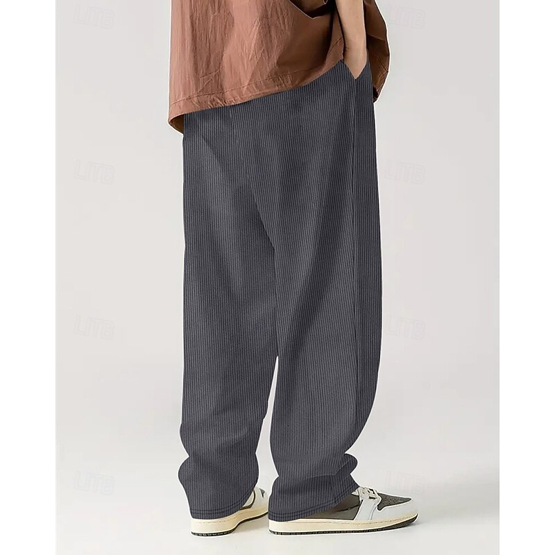 Men's Sweatpants Wide Leg Sweatpants Corduroy Pants Trousers Pocket Drawstring Elastic Waist Plain Comfort Sports Outdoor Daily Fashion Casual Black White Micro-elastic2