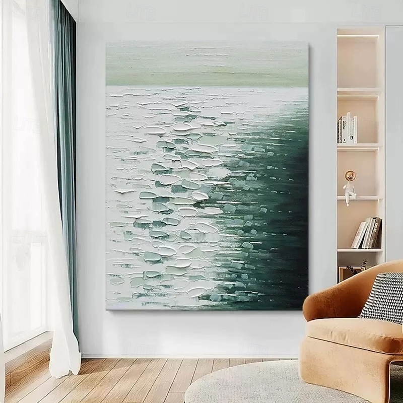 Abstract Green Wave Paintings On Canvas Large handmade Textured Ocean Wave Painting Blue and White Ocean Wave Art Coastal Wall Art oil painting on Canvas 3D Abstract Ocean Artwork Modern Home Decor2
