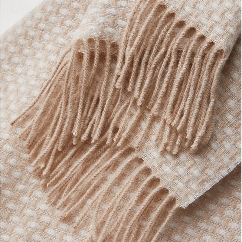 Men's 100% Wool Rectangle Scarf School Christmas Outdoor Black Ivory Scarf4