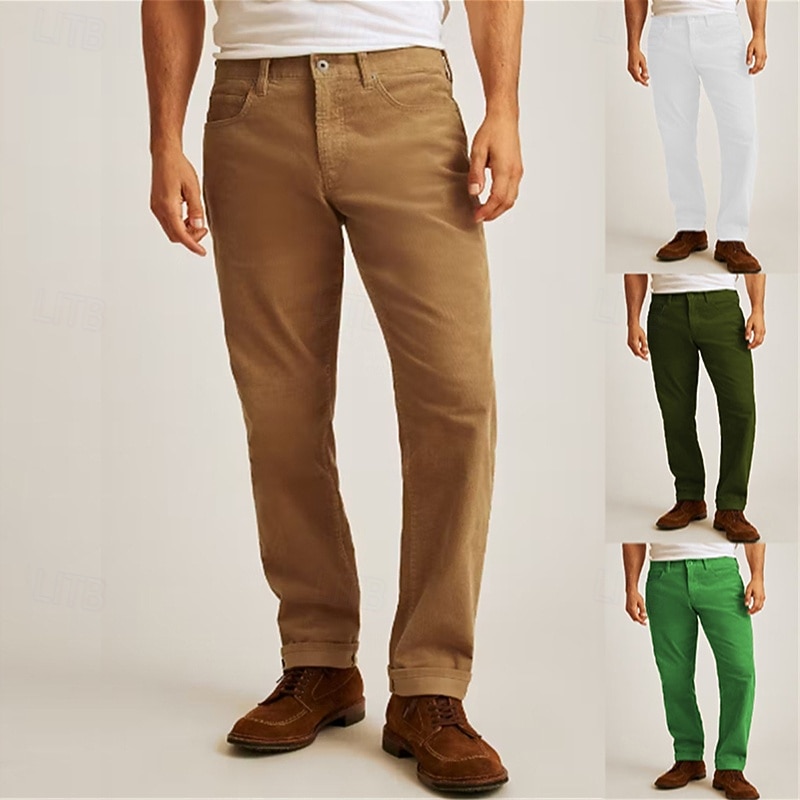 Men's Dress Pants Corduroy Pants Trousers Suit Pants Pocket Plain Comfort Soft Full Length Outdoor Business Daily Fashion Streetwear ArmyGreen White3