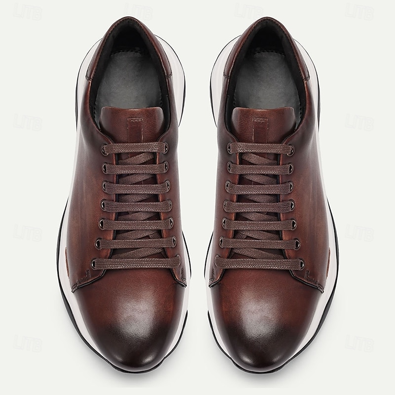 Men's Premium Leather Casual Sneakers – Cowhide, Brown Lace-Up Shoes with Comfortable Sole for Everyday Wear and Smart-Casual Style4
