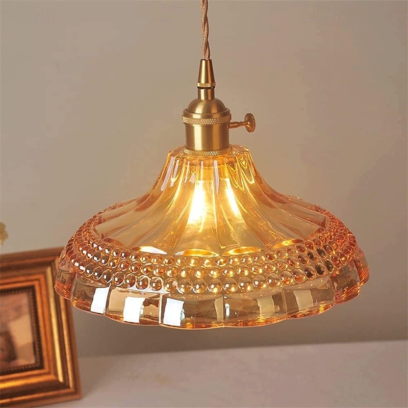 Retro Brass Glass Pendant Light Amber Thic Material Glass Chandelier Blown Glass Drop Ceiling Lights with Adjustable Cord2