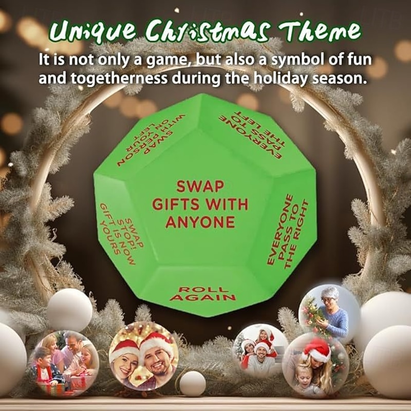 Santa Swap Gift Exchange Dice,2025 New Gift Exchange Dice, Exchange Dice Game,Christmas Group Party Game,12 Different Sides 3 * 3 * 3in Pu Material Gift Exchange Dice Game4