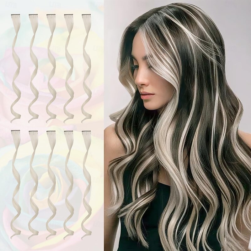 10 Pcs Colored Hair Extensions Party Highlights Colorful Clip in Hair Extensions 17 Inch Curly Wavy Synthetic Hairpieces for Women Kids Girls Halloween Christmas Cosplay3