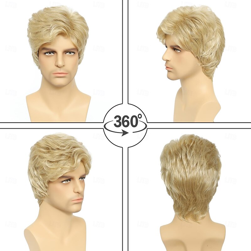 Mens Wig Short Wig Men Natural Layered Fluffy Synthetic Heat Resistant Halloween Cosplay Wig3