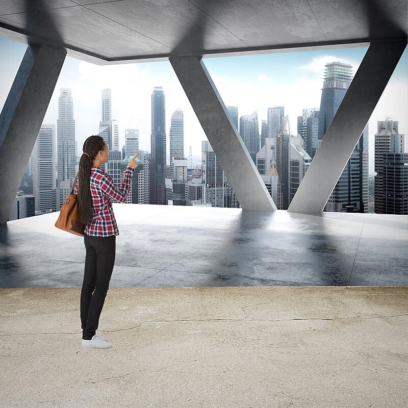 Geometric 3D Urban style Home Decoration Comtemporary Cartoon Wall Covering, Canvas PVC / Vinyl Material Adhesive required Mural, Room Wallcovering4