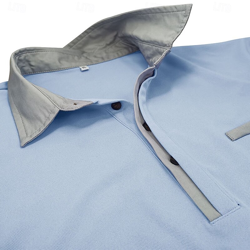 Men's Polo Shirts Golf Polos Shirts Street Business Lapel Classic Long Sleeve Fashion Basic Patchwork Pocket Color Block Fall Winter Cross-Seasons Regular Fit Light Blue Baby blue Black White3