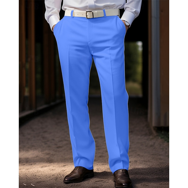 Men's Graduation Dress Pants Trousers Chinos Buttons Pocket Solid Color Comfort Formal Party Work Fashion Classic Style Coral Pink Yellow Micro-elastic2