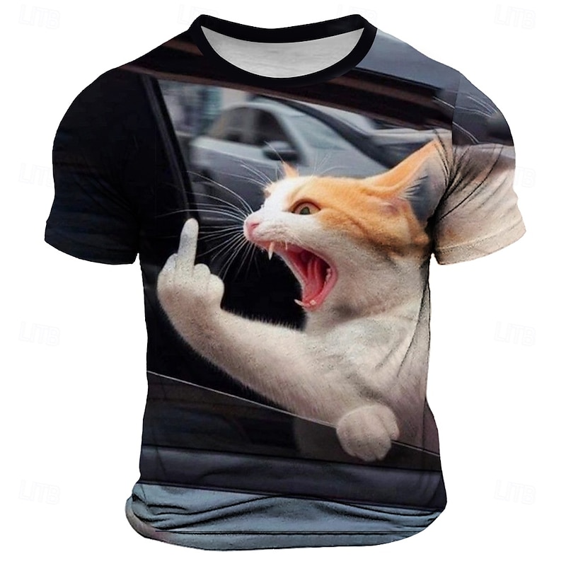 Men's Cat Funny T Shirt Short Sleeve T shirt 3D Print Crew Neck Shirt Fashion Daily Street Daily Black Blue Gray Summer Spring Clothing Apparel S M L XL XXL XXXL4