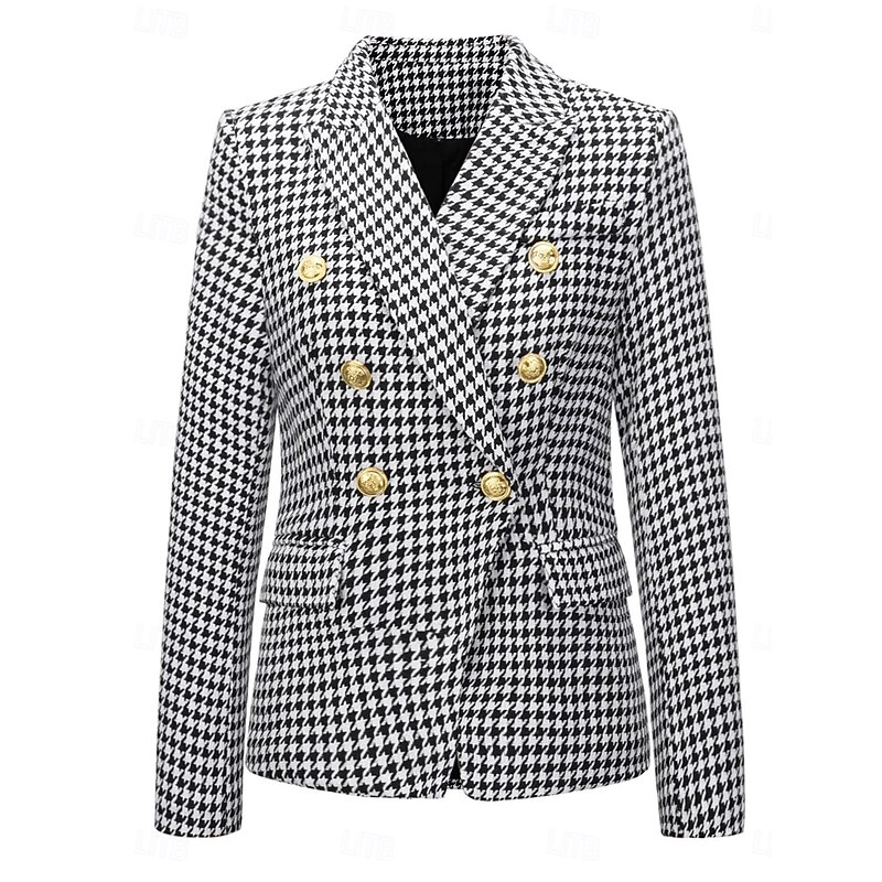 Women's Blazer Work Street Fall Winter Regular Coat Regular Fit Breathable Elegant Stylish Jacket Long Sleeve non-printing Solid Color Stripes and Plaid with Pockets White+Black Black Red