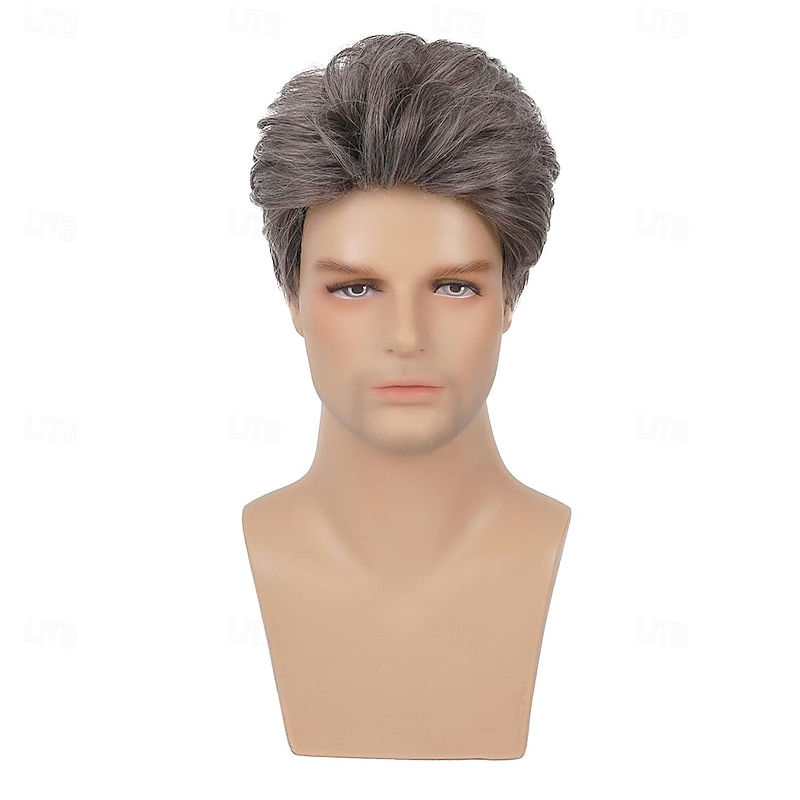 Men Wigs Short Gray Wig Synthetic Heat Resistant Natural Halloween Cosplay Hair Wig2