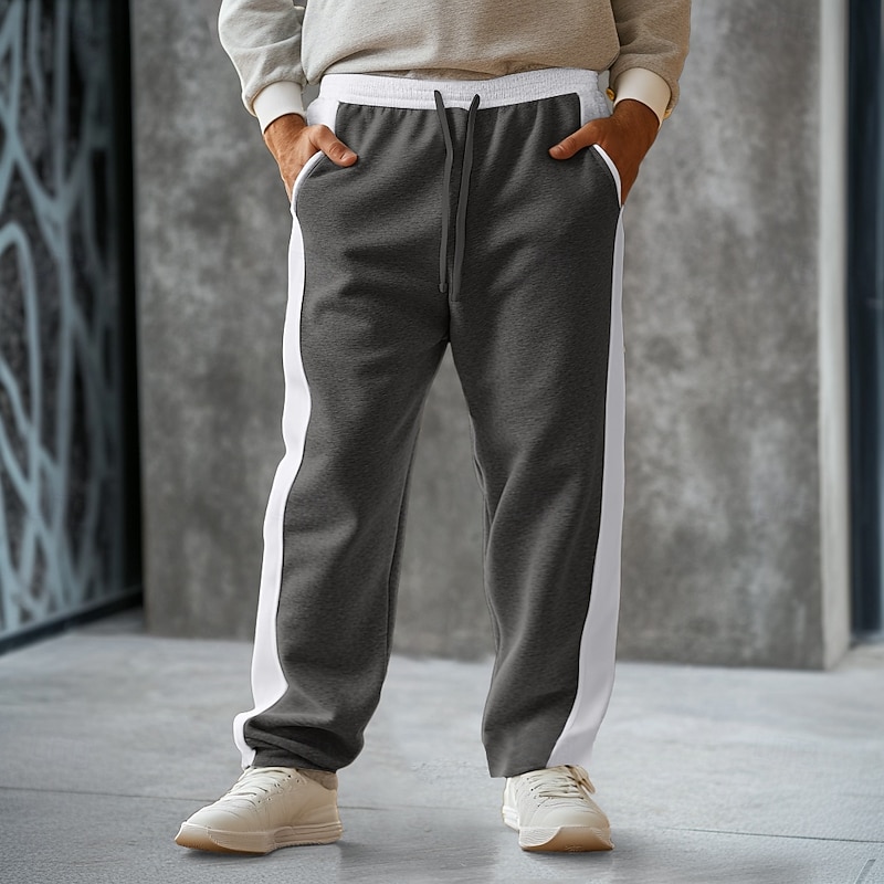 Men's Sweatpants Joggers Wide Leg Sweatpants Trousers Pocket Drawstring Elastic Waist Color Block Comfort Breathable Outdoor Daily Going out Fashion Casual Black Light Grey3