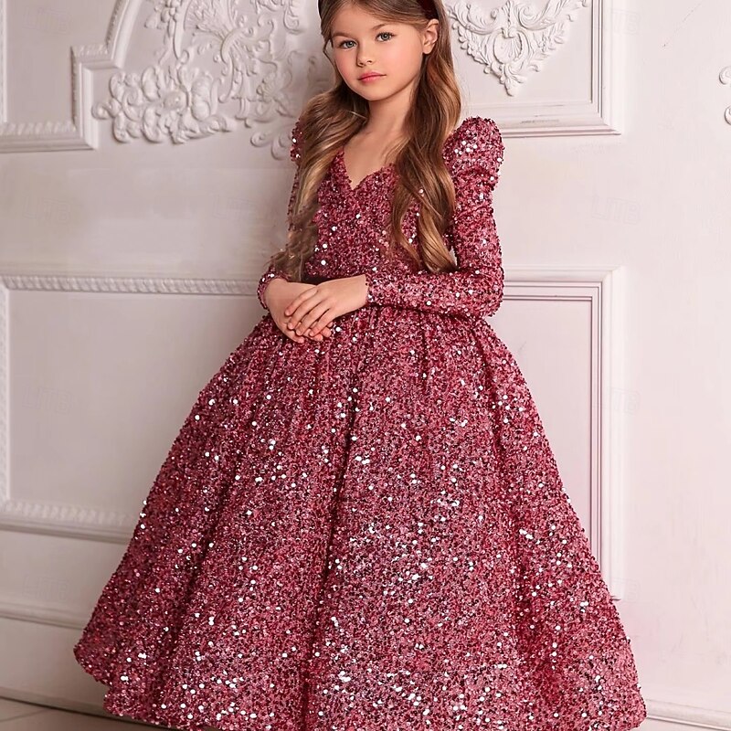 Kids Girls' Party Dress Solid Color Sleeveless Long Sleeve Performance Mesh Princess Sweet Mesh Mid-Calf Sheath Dress Tulle Dress Summer Spring Fall kids Pink Wine Red