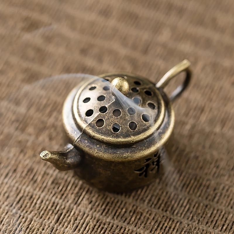 Vintage Metal Sandalwood Incense Burner - Uncharged Decorative Teapot Design for Home Fragrance & Holiday Decor3