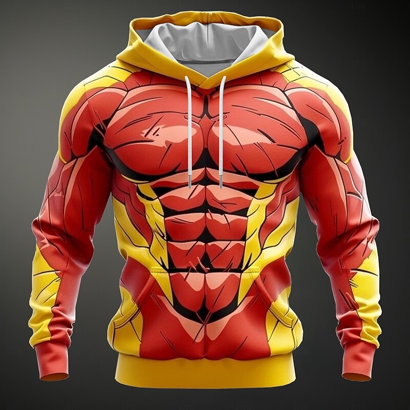 Halloween Men's Cartoon Muscle Hoodies Fashion Cool Long Sleeve Hooded Sports Outdoor Streetwear Red Pocket 3D Print Fall Winter Designer