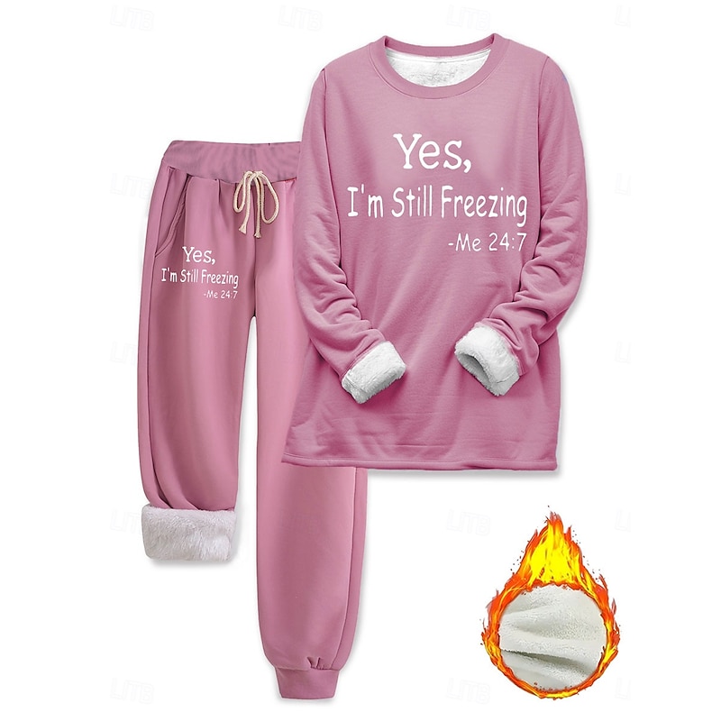 Women's 2 Pieces Daily Sweatshirt Fleece Pants Long Sleeve Crew Neck Letter Drawstring Print Casual Dark Pink Blue Gray Fall Regular Fit