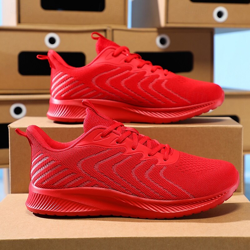 Men's Lightweight Red Mesh Running Shoes - Breathable Athletic Sneakers for Sports and Casual Wear2