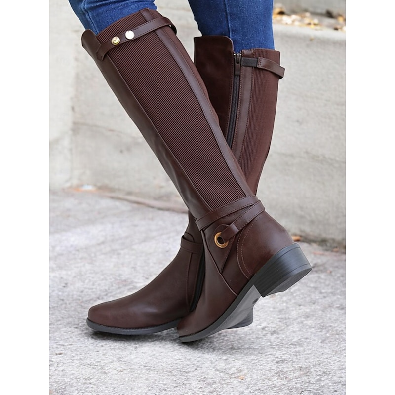Women's Brown Knee-High Riding Boots with Buckle Detail and Side Zipper – Stylish Equestrian-Inspired Footwear3