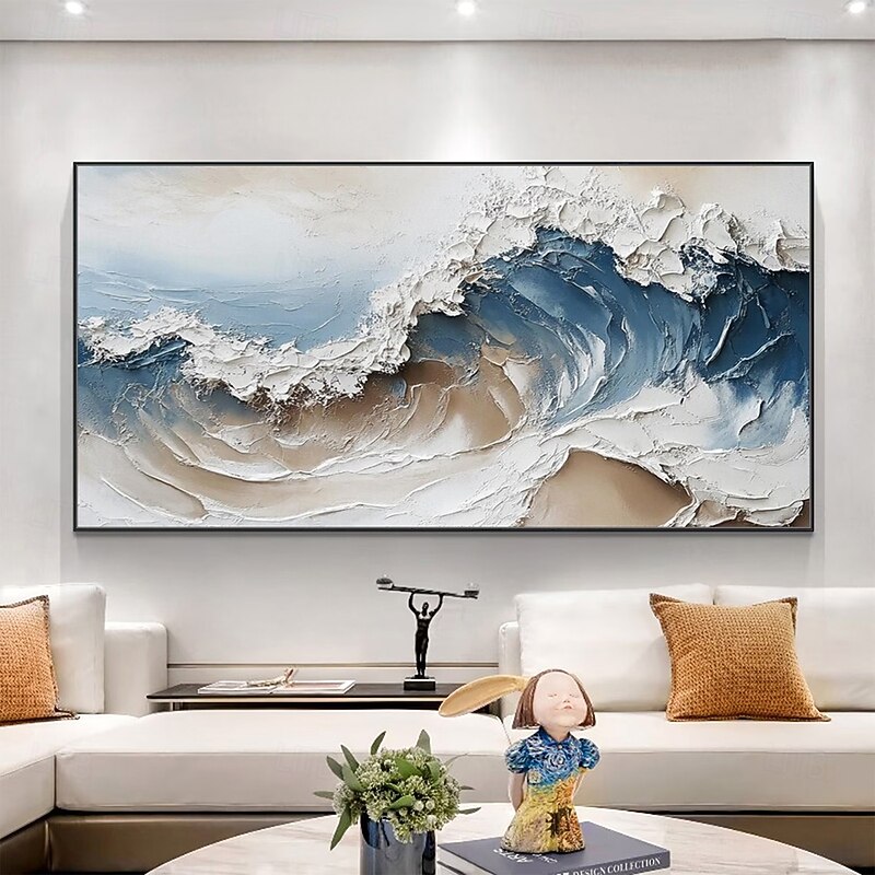 Mintura Handmade Sea Wave Oil Paintings On Canvas Wall Art Decoration Modern Abstract Picture For Home Decor Rolled Frameless Unstretched Painting