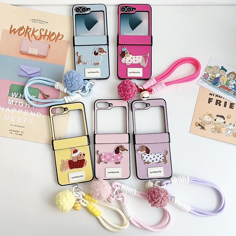 Phone Case For Z Flip 6 Z Flip 5 Z Flip 4 Z Flip 3 Back Cover with Wrist Strap Shockproof Retro TPU PU Leather