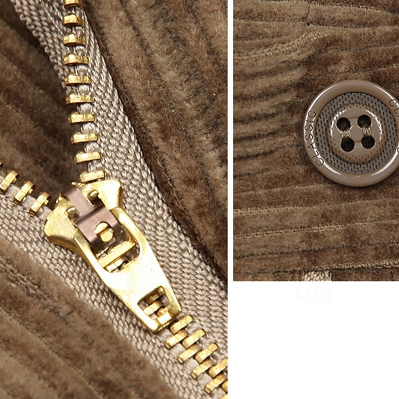 Men's Dress Pants Corduroy Pants Trousers Straight Leg Plain Comfort Daily Classic Style Dark Khaki Black Micro-elastic3