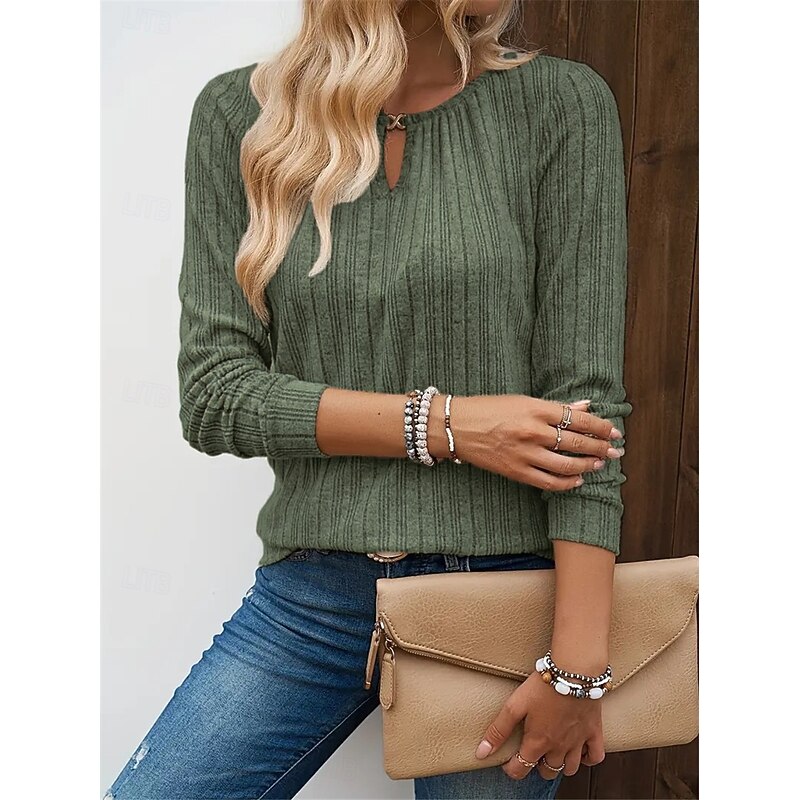 Women's T Shirt Plain Fashion Modern Casual Long Sleeve Crew Neck Regular Tops Daily Weekend Pink Green Khaki Fall Winter 10