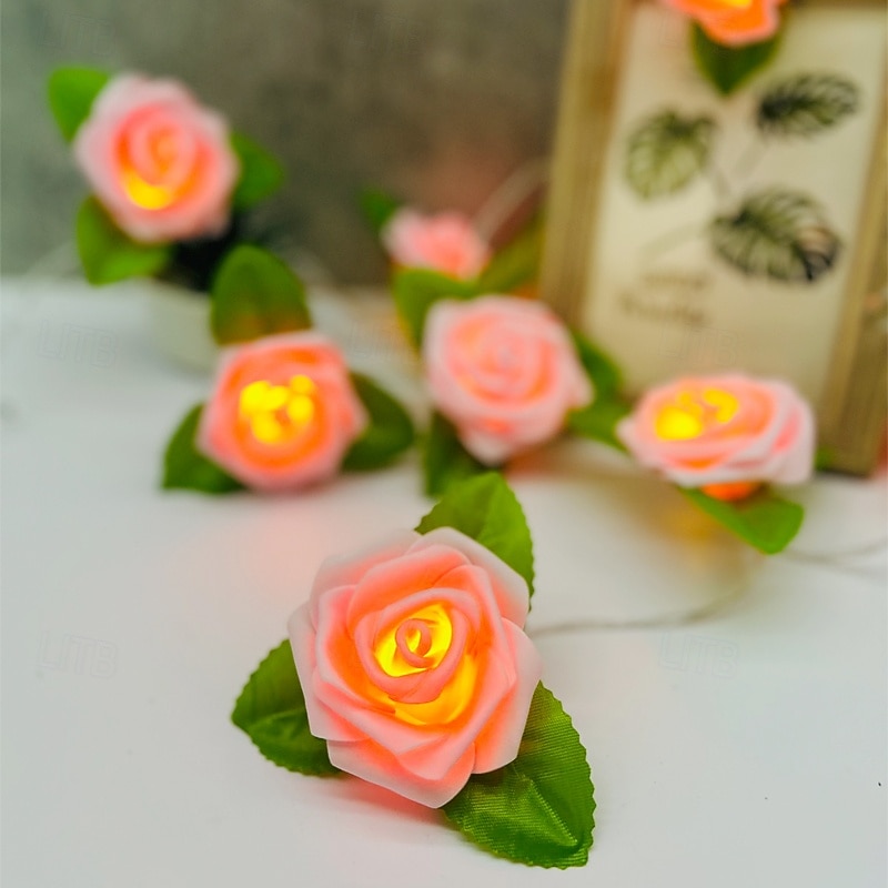 Simulated Rose Fairy String Lights 10/20 LED USB/Battery Powered Christmas Garland Lights Wedding Valentine's Day Garden Balcony Home Decoration Hanging Lights4