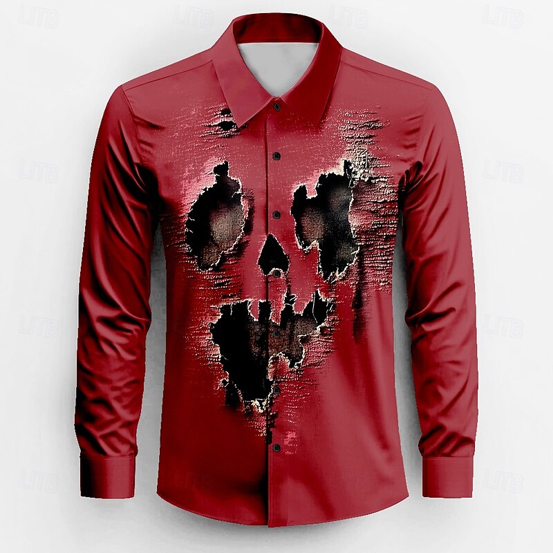 Men's Grimace Button Up Shirt Long Sleeve Fashion Casual Dark Party Evening Wear Street Daily Fall Winter Spring & Summer Shirt Collar Button Up 3D Print Wine