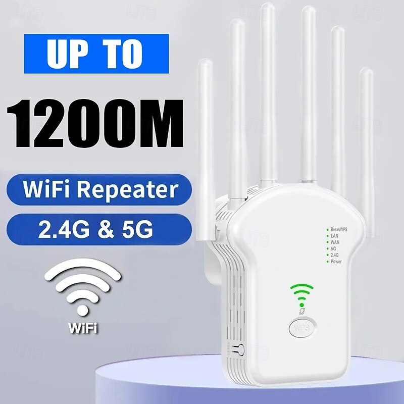 1200Mbps WiFi Repeater Wireless WiFi Signal Repeater Dual-Band 2.4G 5G Network Amplifier WPS Router