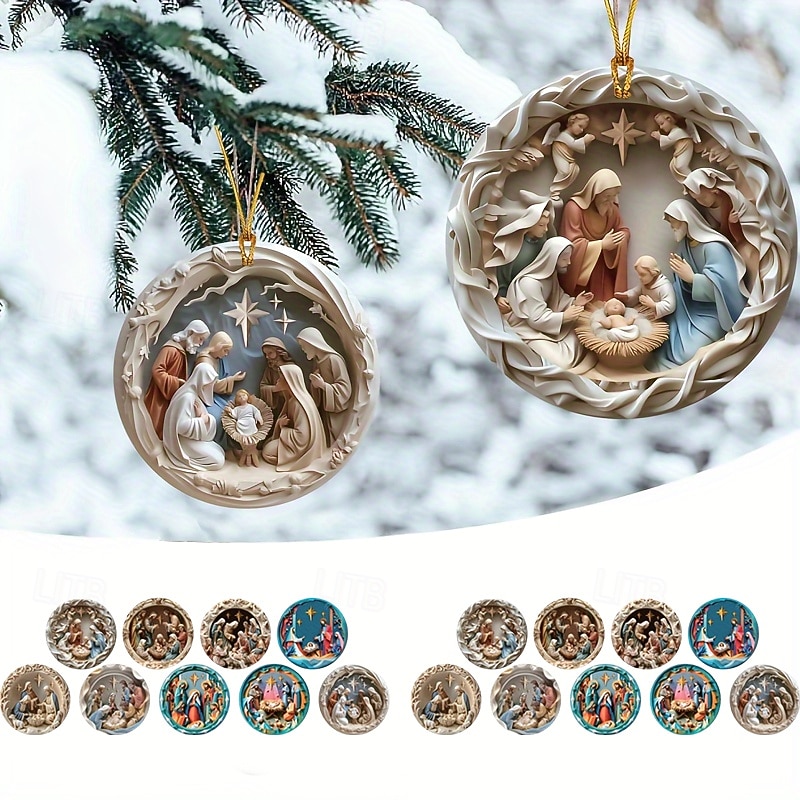 18 Pcs Nativity Scene Ornaments Religious Christmas Acrylic 2D Hanging Ornament Nativity Christmas Ornament The Birth of Jesus Christian Christmas Decorations for Tree Xmas