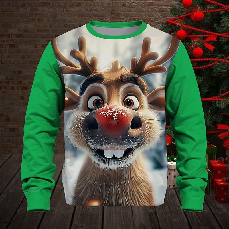Boys 3D Graphic Deer Christmas Sweatshirt Sweatshirt Long Sleeve Spring Fall Fashion Basic Kids 4-12 Years Crew Neck Outdoor Casual Daily Regular Fit3