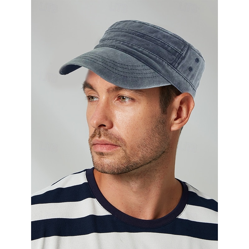 Men's Vintage-Style Washed Military Cadet Cap – Casual Adjustable Unisex Army Hat for Outdoor Wear