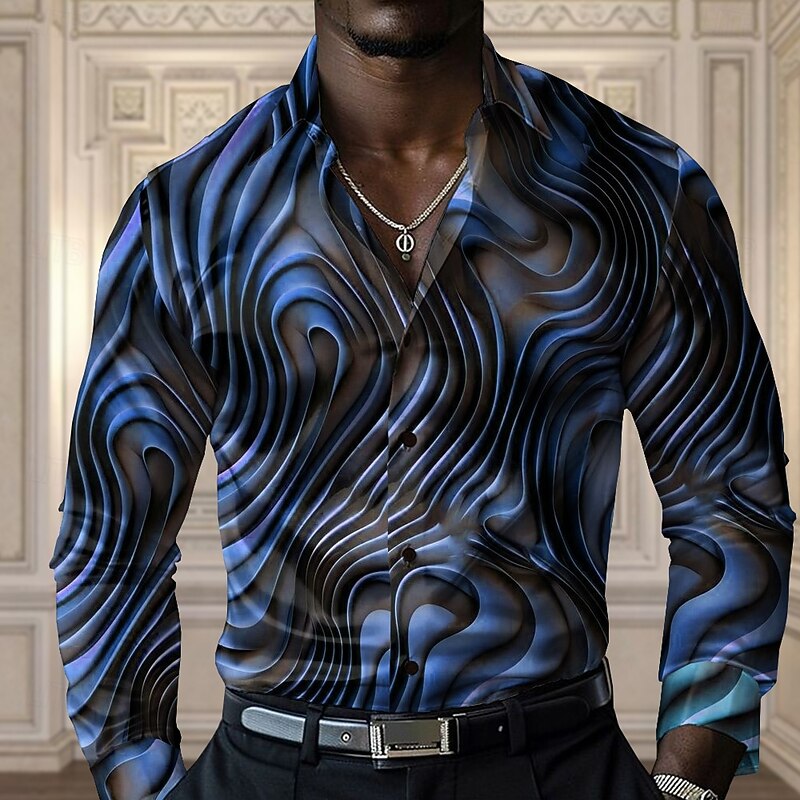 Men's Line Button Up Shirt Designer Shirt Long Sleeve Fashion Casual Vacation Party / Evening Spring Fall Turndown Button Up Yellow Blue Purple Green2