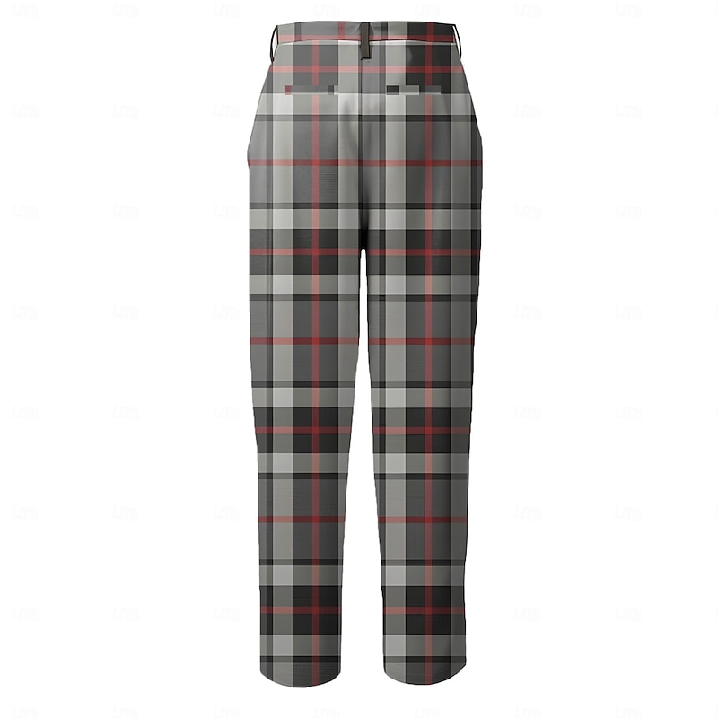 Men's Geometric Color Block Plaid / Check Dress Pants Mid Waist Business Casual Formal Home Dailywear Zipper Pocket Summer Spring Fall 3D Print Red Yellow Blue4