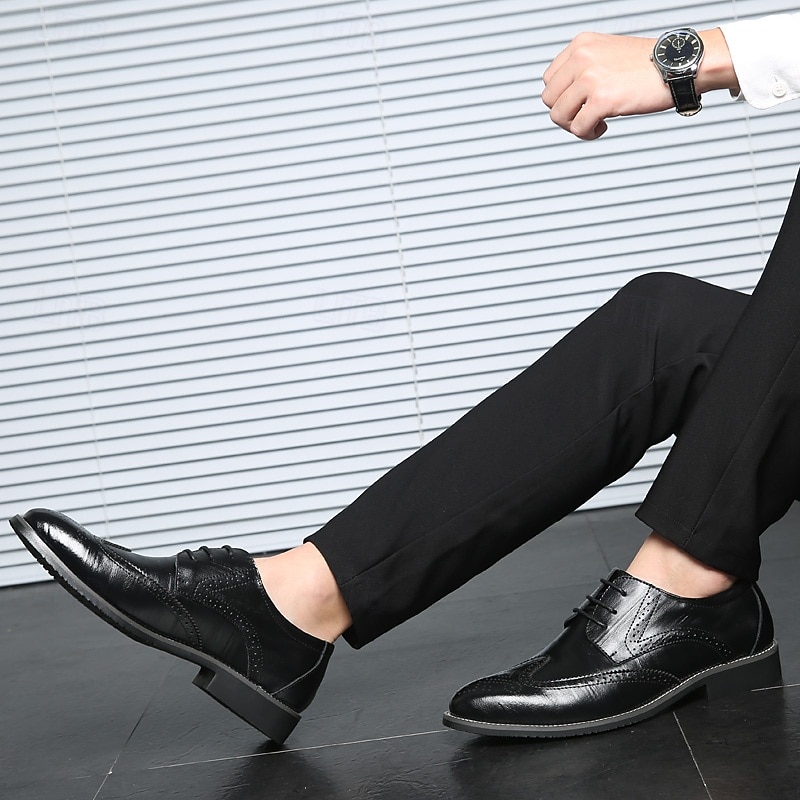 Men's Classic Brown Brogue Oxford Dress Shoes – Faux Leather Lace-Up Formal Footwear for Office & Events 27