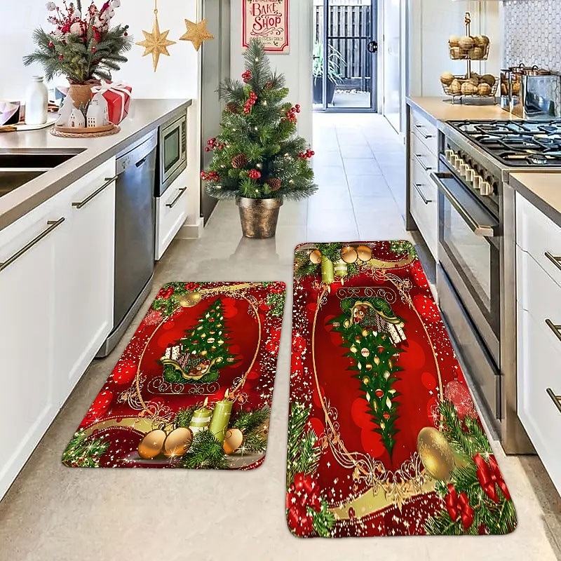 Christmas Door Mat Hallway Carpets Area Rugs Washable for Bedroom Living Room Kitchen Bathroom Anti-Slip Floor Mats
