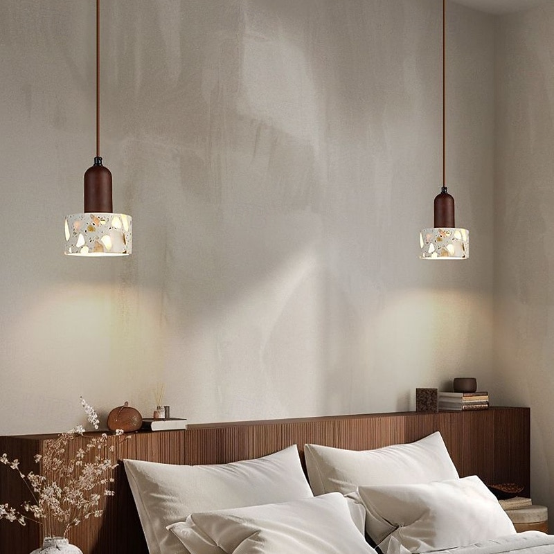 Wabi-Sabi Terrazzo Pendant Light Round Hemisphere Cement Solid Wood 1-Light Pendant Light 85-265V2