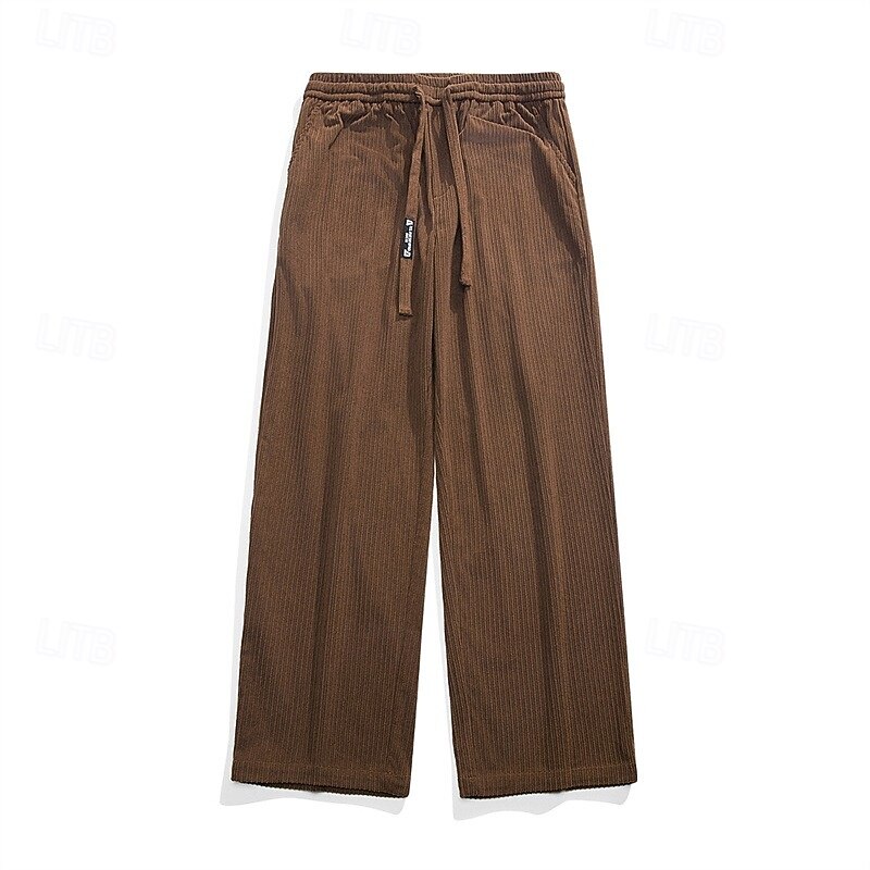 Men's Corduroy Pants Trousers Casual Pants Drawstring Elastic Waist Straight Leg Plain Comfort Warm Full Length Outdoor Casual Daily Sports Fashion Dark Brown Black4