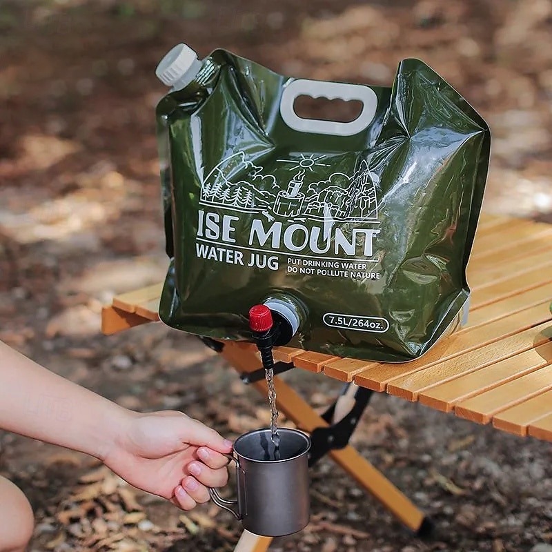 1 pcs 7.5L Foldable Water Storage Bag Large Capacity Plastic Bucket with Valve Camping Supplies Portable Handheld Water Bag