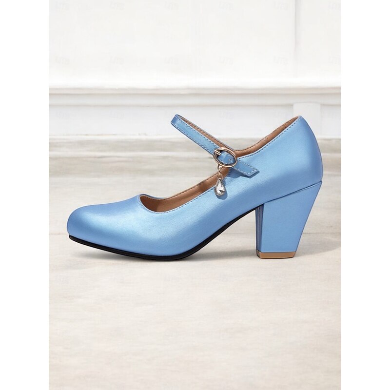 Women's Light Blue Mary Jane Heels with Decorative Buckle Strap and Block Heels – Elegant Footwear for Parties and Formal Events3