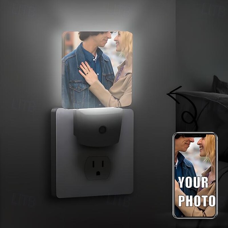 Personalized Plug-in Night Lights with Sensor Valentines Personalized Your Own Photo Auto Dusk-to-Dawn Sensor Night Lamp for Valentine's Day Bedroom Bathroom Hallway