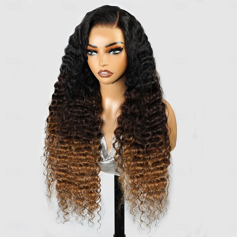 13*4 Front Lace Wig Tricolor 1B/4/30# Curly Wave Human Hair Lace Wig 200% Density4