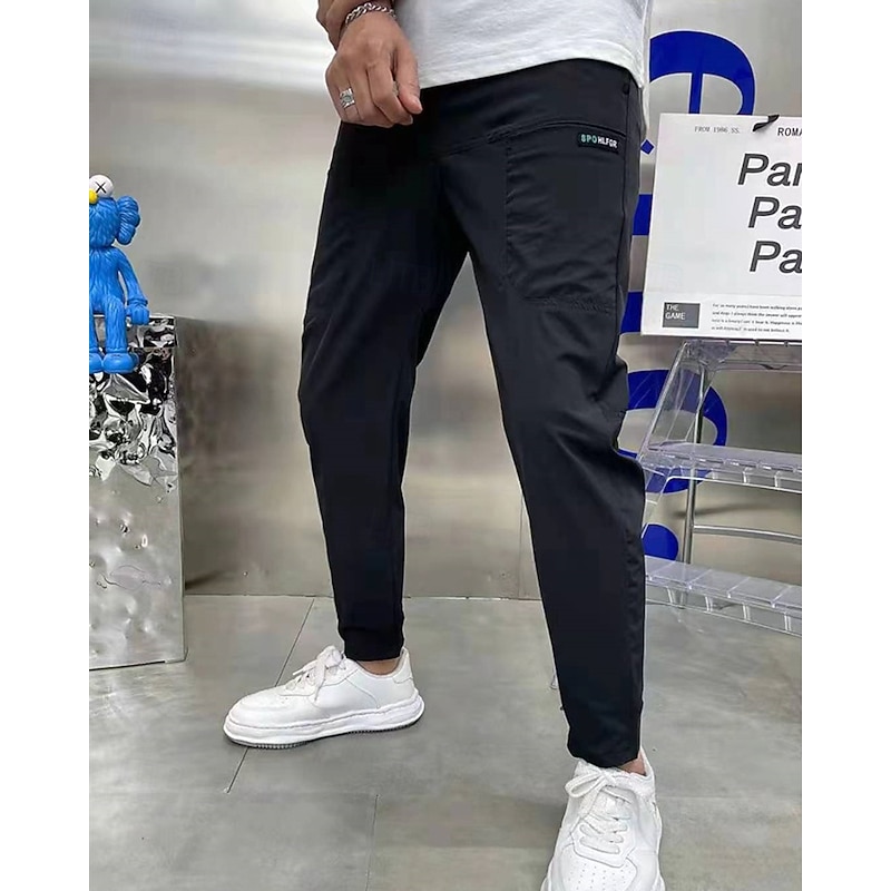 Men's Cargo Pants Tapered pants Trousers Drawstring Elastic Waist Plain Wearable Outdoor Daily Camping & Hiking Fashion Classic Black Khaki3