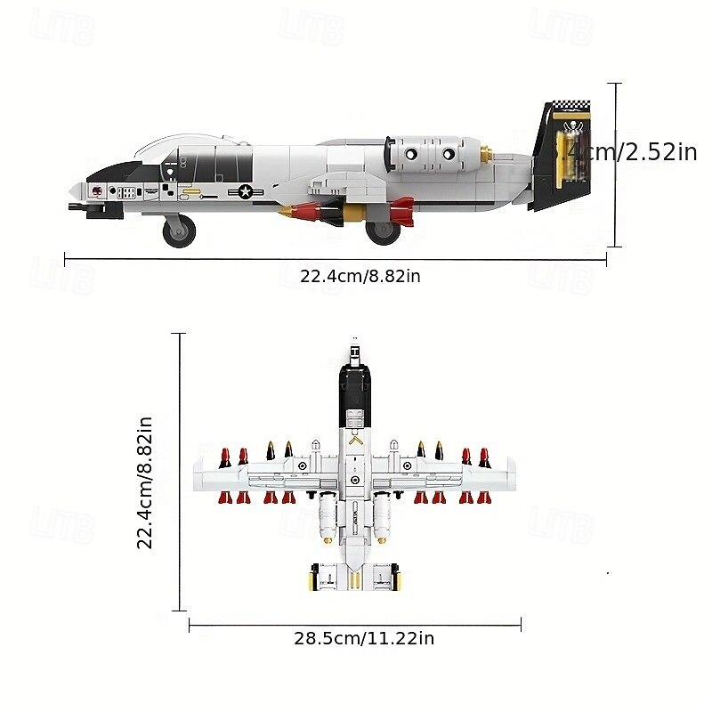 323pcs Simulation Military A-10 Attack Aircraft Fighter Model Kit - Includes 2 Air Force Soldiers Small Puzzle Insert Building Blocks Toys for Creative Play and Display3
