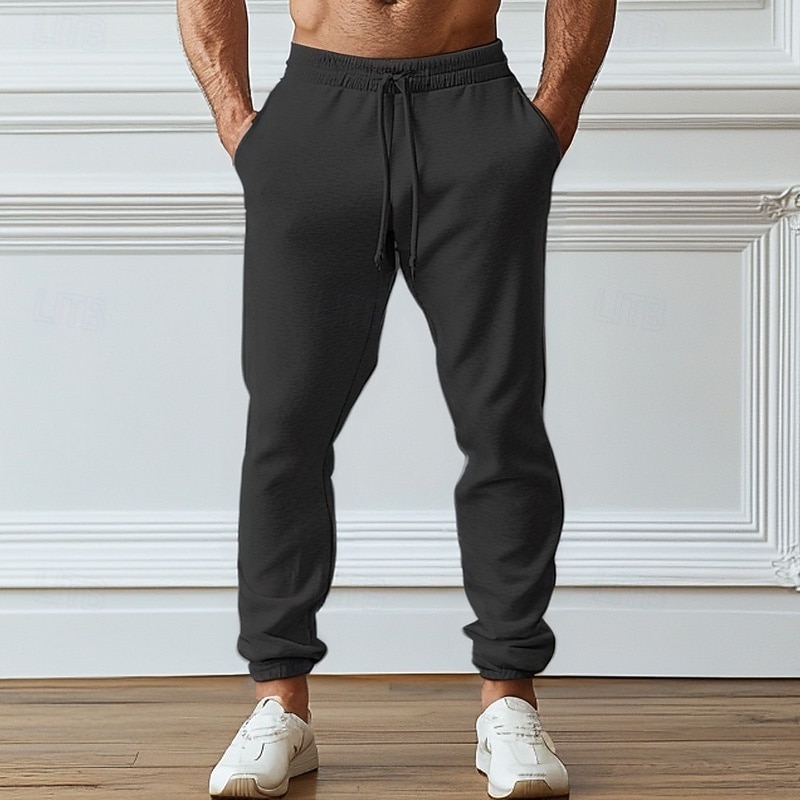 Men's Fleece Pants Sweatpants Joggers Trousers Pocket Plain Comfort Breathable Outdoor Daily Going out Fashion Casual Black Gray2
