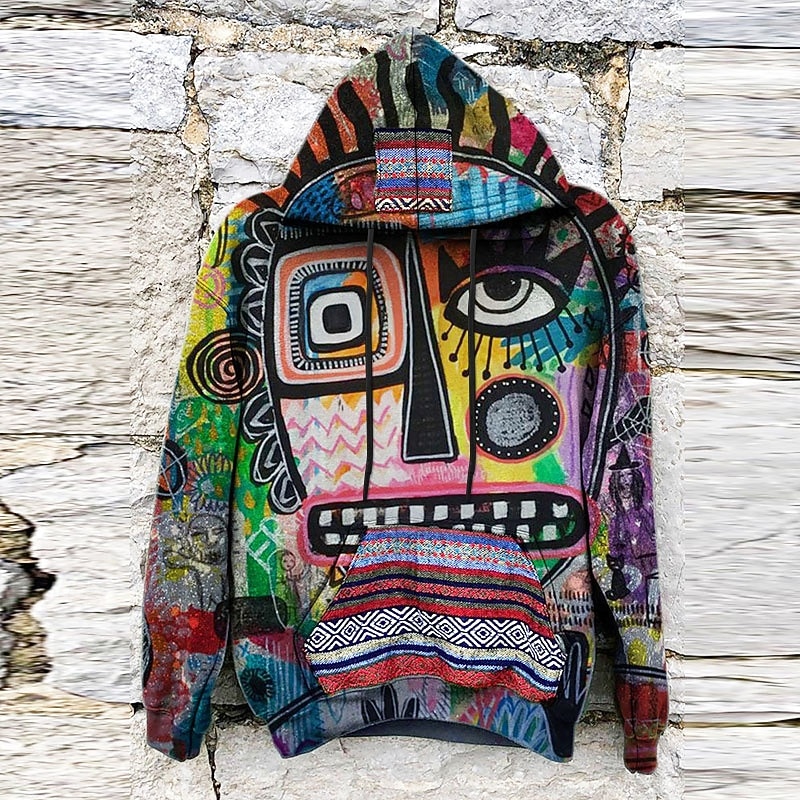 Men's Cartoon Bohemian Style Hoodie Hoodies Sweatshirt Sportswear Retro Long Sleeve Hooded Casual Daily Sports Purple Green Print Fall & Winter Designer