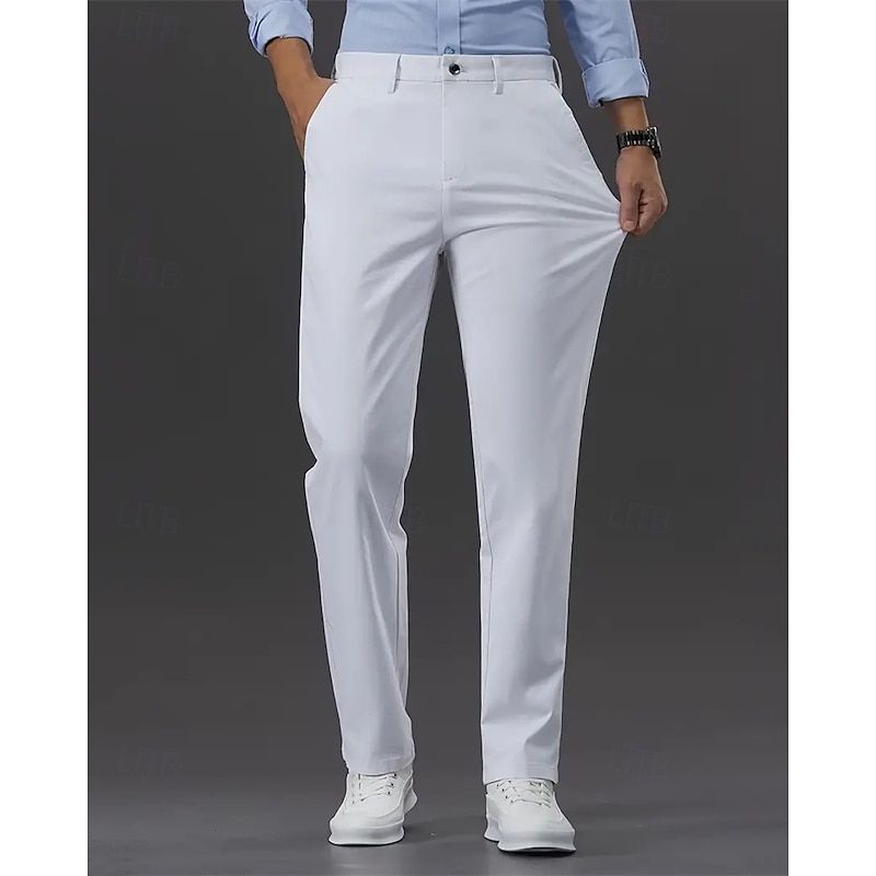 Men's Graduation Dress Pants Trousers Chinos Buttons Pocket Solid Colored Comfort Formal Party Work Fashion Classic Style Black White Micro-elastic